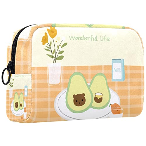 Kosmetiktasche für Frauen,kleine Make-up-Tasche für Geldbörse,Avocado orange tischdecke Milch Blume zitronensaft,Reisekosmetiktasche,Make-up-Tasche von NigelMu