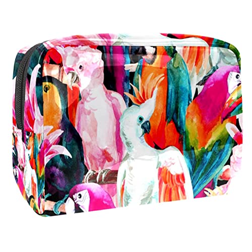 Kosmetiktasche für Frauen,kleine Make-up-Tasche für Geldbörse,Bunte Papageien und Kakadus,Reisekosmetiktasche,Make-up-Tasche von NigelMu