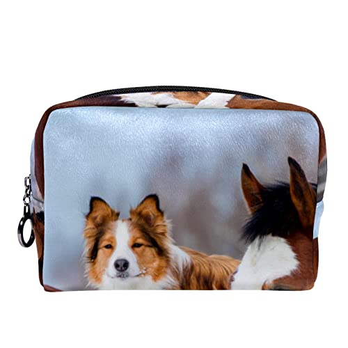 Kosmetiktasche für Frauen,kleine Make-up-Tasche für Geldbörse,Hund und Pferd,Reisekosmetiktasche,Make-up-Tasche von NigelMu