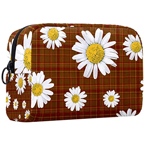 Kosmetiktasche für Frauen,kleine Make-up-Tasche für Geldbörse,Retro Karierte Gänseblümchen-Blume,Reisekosmetiktasche,Make-up-Tasche von NigelMu