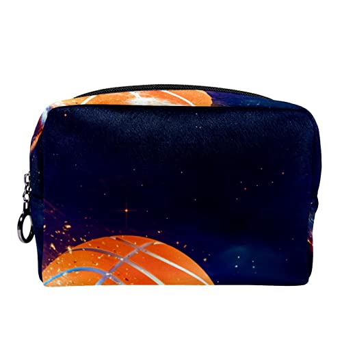 Kosmetiktasche für Frauen,kleine Make-up-Tasche für Geldbörse,Weltraumuniversum und Basketball,Reisekosmetiktasche,Make-up-Tasche von NigelMu