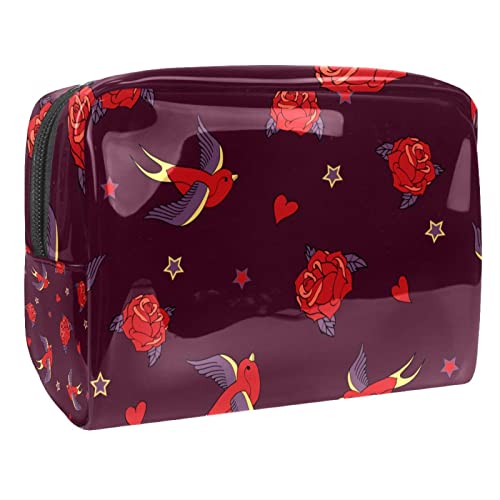 Kosmetiktasche für Frauen,kleine Make-up-Tasche für Geldbörse,rote Rosenblume und Vogel,Reisekosmetiktasche,Make-up-Tasche von NigelMu
