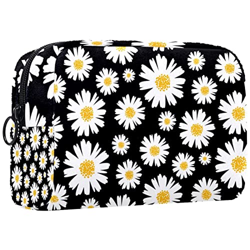 Kosmetiktasche für Frauen,kleine Make-up-Tasche für Geldbörse,weiße Blume Gänseblümchen,Reisekosmetiktasche,Make-up-Tasche von NigelMu