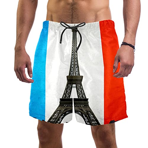 NigelMu Badehose Herren Shorts,Quick Dry Beach Casual Athletic Short,französische Flagge Eiffelturm,Herren Shorts mit Mesh-Futter von NigelMu