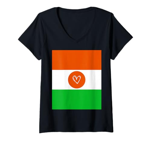 Damen Nigerflagge Nigerien Herz Stolzer Erbe Nationalfeiertag T-Shirt mit V-Ausschnitt von Niger Flag Nigerien Proud National Day Gifts Idea