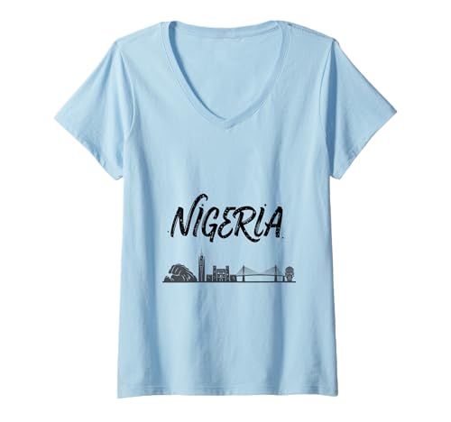 Damen Nigeria Skyline Reise Urlaub Outfits T-Shirt mit V-Ausschnitt von Nigeria Casual Clothes T-Shirts