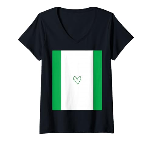 Damen Nigeria-Flagge, nigerianisches Herz, stolzer Nationalfeiertag T-Shirt mit V-Ausschnitt von Nigeria Flag Nigerian Proud National Gifts Idea