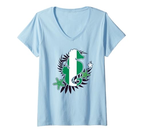 Damen Patriotische Nigeria Cute Seepferdchen nigerianische Flagge Kinder Mädchen T-Shirt mit V-Ausschnitt Damen Patriotische Nigeria Cute Seepferdchen nigerianische Flagge Kinder Mädchen T-Shirt mit V-Ausschnitt von Nigerian Nigeria Flag Designs