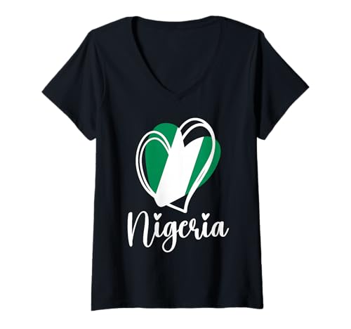Damen Patriotische nigerianische Flagge Nigeria Niedliches Herz Kinder Mädchen T-Shirt mit V-Ausschnitt Damen Patriotische nigerianische Flagge Nigeria Niedliches Herz Kinder Mädchen T-Shirt mit V-Ausschnitt von Nigerian Nigeria Flag Designs