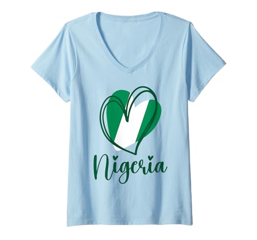 Damen Patriotische nigerianische Flagge in Herzform für Kinder und Mädchen T-Shirt mit V-Ausschnitt Damen Patriotische nigerianische Flagge in Herzform für Kinder und Mädchen T-Shirt mit V-Ausschnitt von Nigerian Nigeria Flag Designs
