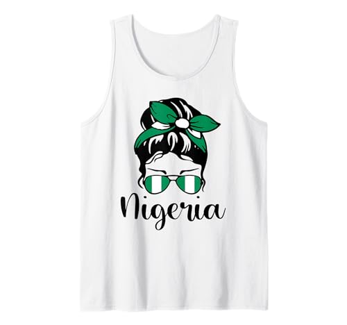 Patriotische Nigeria Messy Bun Nigerianische Flagge Mama Mädchen Kinder Tank Top von Nigerian Nigeria Flag Designs