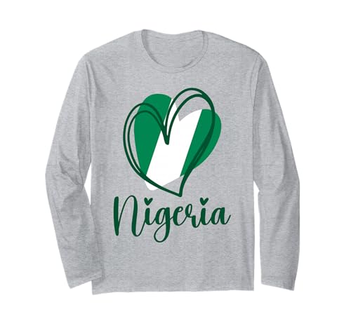 Patriotische nigerianische Flagge in Herzform für Kinder und Mädchen Langarmshirt von Nigerian Nigeria Flag Designs