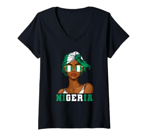 Damen Nigeria Nigerianer Frau T-Shirt mit V-Ausschnitt von Nigerianer Nigeria Geschenk
