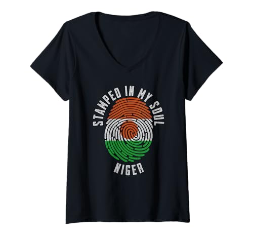 Damen Gestempelt in My Soul Niger Flagge Design Nigerien Pride T-Shirt mit V-Ausschnitt Damen Gestempelt in My Soul Niger Flagge Design Nigerien Pride T-Shirt mit V-Ausschnitt von Nigerien Pride Stamped in My Soul Niger