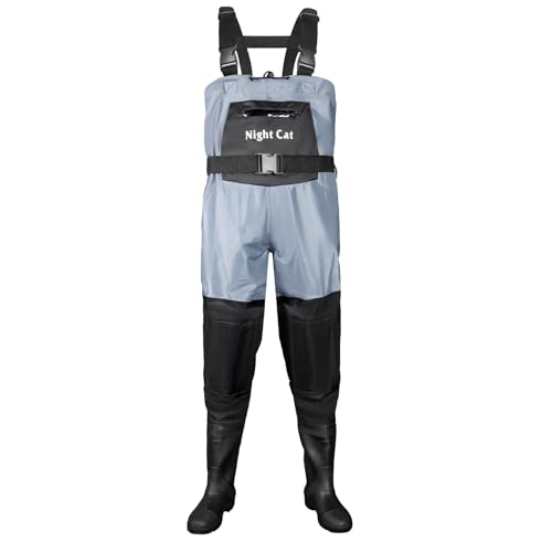 Night Cat Wathose Herren Damen Frauen Wathose mit Stiefeln wasserdichte Atmungsaktive Crosswater Blau Waders von Night Cat