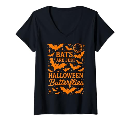 Damen Fledermäuse sind nur Halloween Schmetterlinge lustiger gruseliger Mondfledermaus T-Shirt mit V-Ausschnitt von Night Creatures