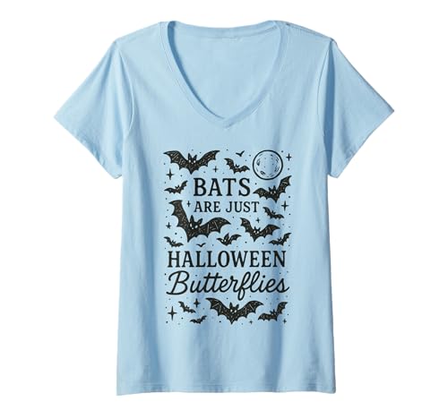 Damen Fledermäuse sind nur Halloween Schmetterlinge lustiger gruseliger Mondfledermaus T-Shirt mit V-Ausschnitt Damen Fledermäuse sind nur Halloween Schmetterlinge lustiger gruseliger Mondfledermaus T-Shirt mit V-Ausschnitt von Night Creatures
