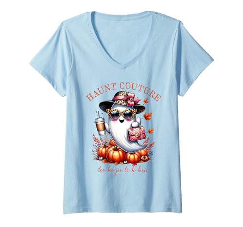 Damen Haunt Couture Too Boojee to be Basic Funny Ghost Halloween T-Shirt mit V-Ausschnitt von Night Creatures