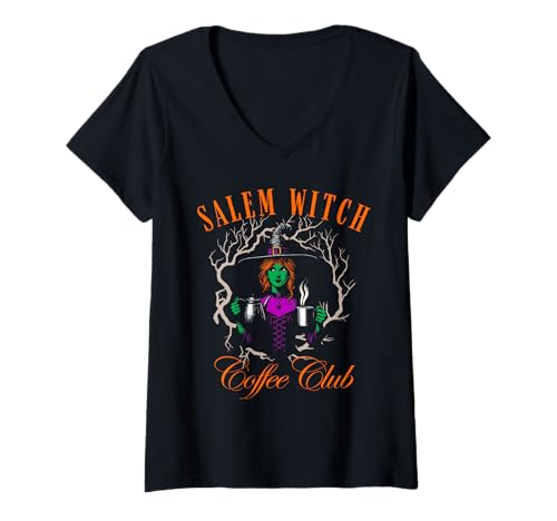 Damen Salem Witch Coffee Club Halloween Lustig T-Shirt mit V-Ausschnitt Damen Salem Witch Coffee Club Halloween Lustig T-Shirt mit V-Ausschnitt von Night Creatures