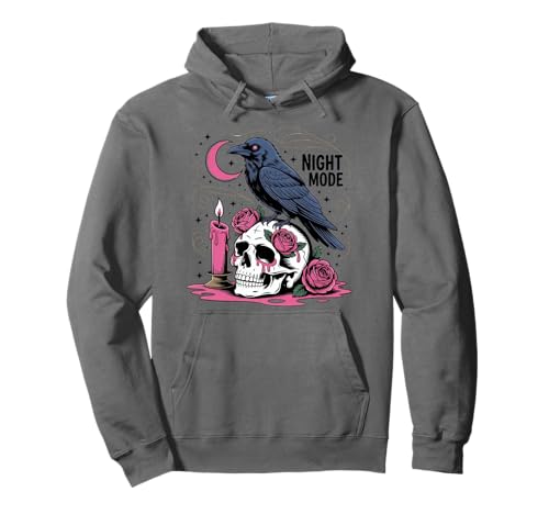 Nachtmodus Rabenschädel Shirt Goth Krähe Kerze Rosen Mond Pullover Hoodie von Night Mode Raven Skull Tee Shirts for Halloween