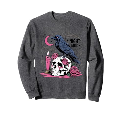 Nachtmodus Rabenschädel Shirt Goth Krähe Kerze Rosen Mond Sweatshirt von Night Mode Raven Skull Tee Shirts for Halloween