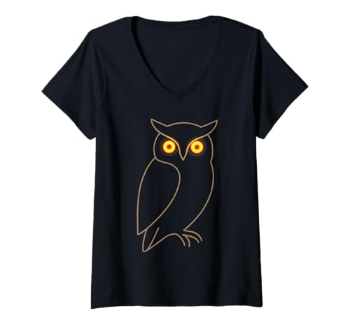 Damen Umriss Eule Minimal Night Watcher Vogel Illustration Art T-Shirt mit V-Ausschnitt von Night Perch
