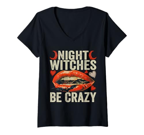 Damen Night Witches Be Crazy Hexe Halloween-Kostüm für Damen T-Shirt mit V-Ausschnitt von Night Witches Be Crazy Cute Witch Mother Halloween