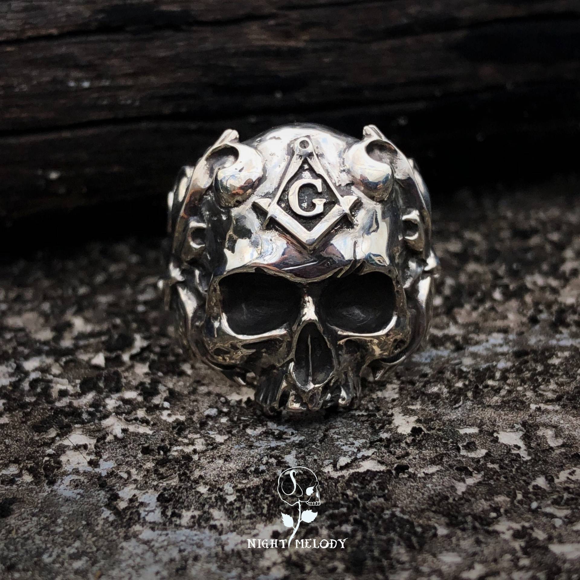 Freimaurer Totenkopf Sterling Silber Ring Schmuck Damen Herren Gothic von NightMelody