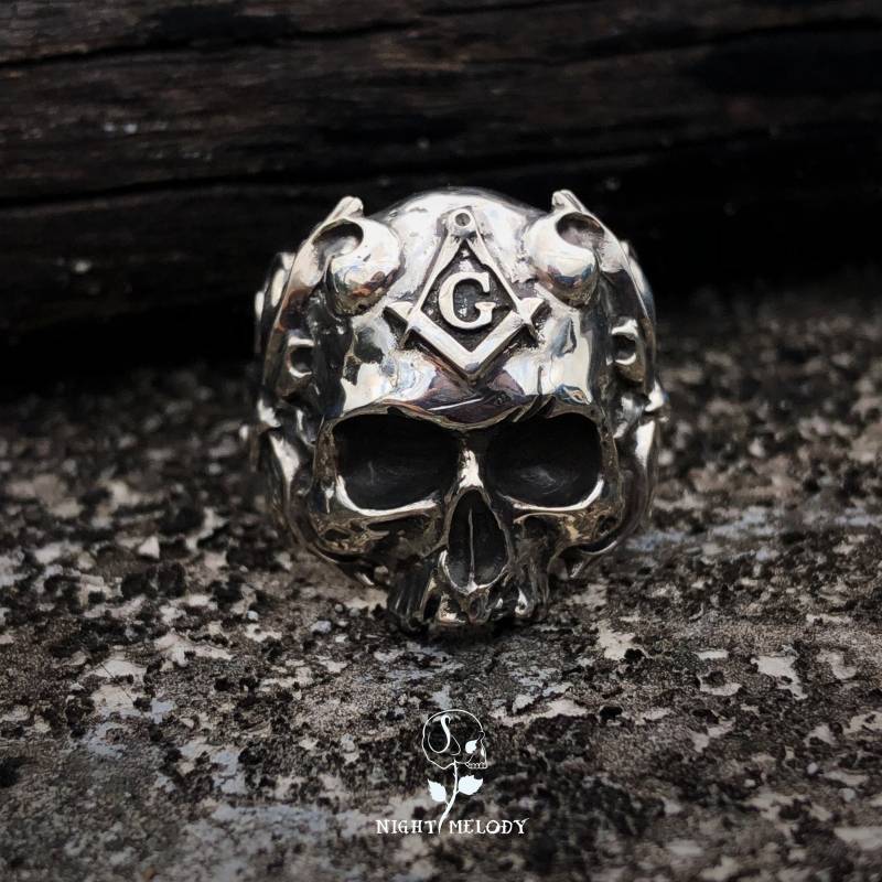 Freimaurer Totenkopf Sterling Silber Ring Schmuck Damen Herren Gothic von NightMelody