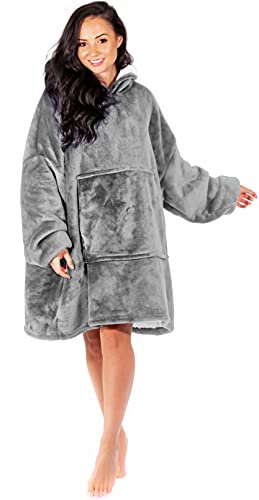 Nightbex® Original Blanket Hoodie - Oversized Super Soft Hoodie Decke mit Fleece - Tragbares Comfy Hooded Sweatshirt für Männer, Frauen & Kinder | Einheitsgröße, Kapuzenpullover, Anthrazit, One size von Nightbex