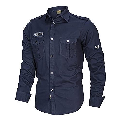 Herren Bomberjacke Hemd Cargo Baumwoll Shirt Militär Strategie Hemd (blau,XXL) von Nightborne