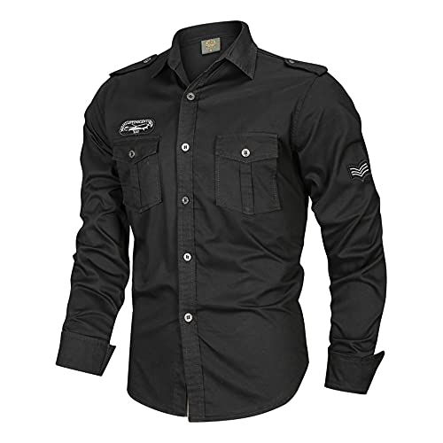 Herren Bomberjacke Hemd Cargo Baumwoll Shirt Militär Strategie Hemd (schwarz,L) von Nightborne