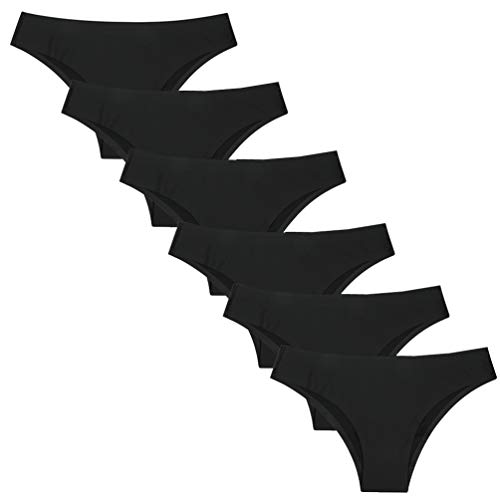 Nightease Damen Brazilian-Slip aus EIS-Seide Packung mit 6 Stück Seamless unsichtbar Tanga Bikini Panties (S, 6Schwarz) von Nightease