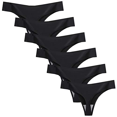 Nightease Damen String Tangas Seamless Ice Silk Weiche Unterwäsche 6er Pack (M, 6Schwarz) von Lupsty