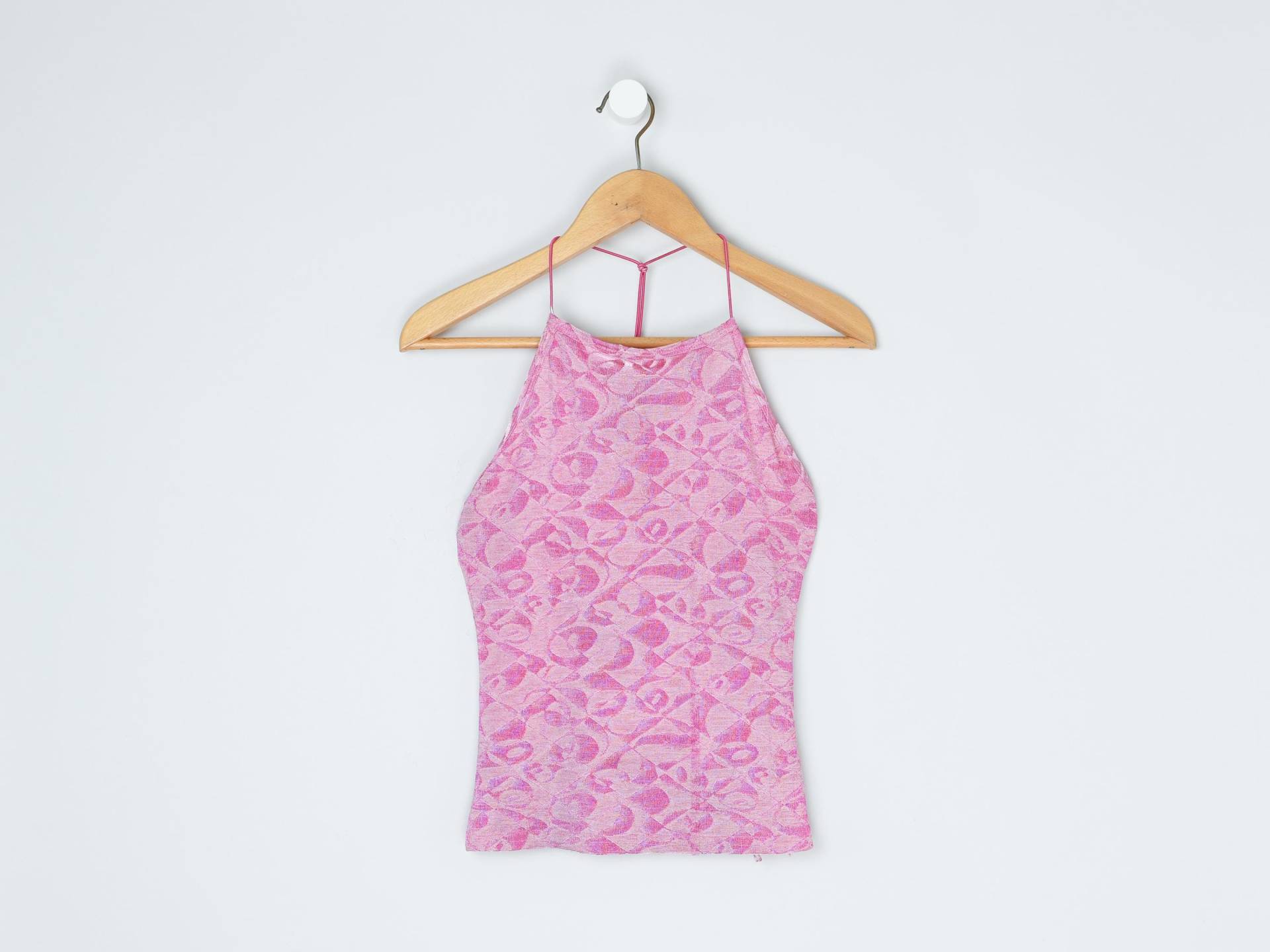 Vintage Y2K Schimmerndes Rosa Rückenfreies Top - 2000Er Kleidung, Riemchen, Glänzend Damen S von NightforNightVintage