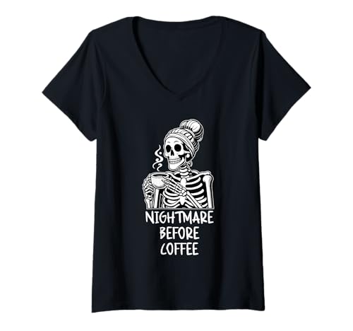 Damen Nightmare Before Coffee Shirt,Funny Halloween Momster Mom T-Shirt mit V-Ausschnitt Damen Nightmare Before Coffee Shirt,Funny Halloween Momster Mom T-Shirt mit V-Ausschnitt von Nightmare Before Coffee Mug Halloween Momster Mom