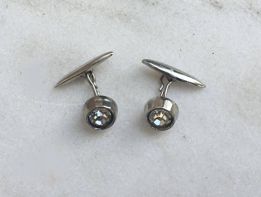 50Er Jahre Manschettenknöpfe, Vintage Walfisch Strass Kette Manschettenknöpfe von Nightofjoyvintage