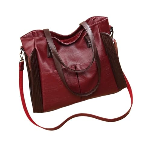 NihaoWXM Groß Lederhandtasche Schultertasche Damen Umhängetasche Große Kapazität Handtaschen Weiches Leder Eimer Taschen Handgag(Red) von NihaoWXM