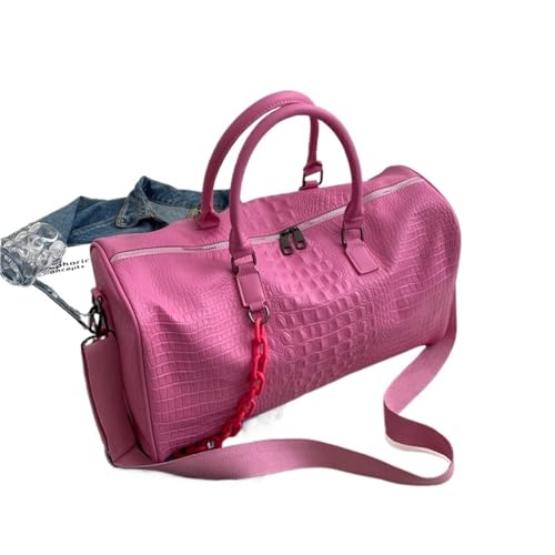 NihaoWXM Groß Lederhandtasche Schultertasche Farbe Gym Damentaschen PU Weiches Leder Multifunktions Training Fitness Schulter Reisehandtasche Gestreifte Sporttasche(Pink) von NihaoWXM