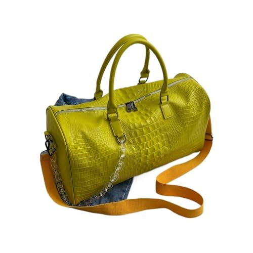 NihaoWXM Groß Lederhandtasche Schultertasche Farbe Gym Damentaschen PU Weiches Leder Multifunktions Training Fitness Schulter Reisehandtasche Gestreifte Sporttasche(Yellow) von NihaoWXM