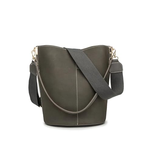 NihaoWXM Groß Lederhandtasche Schultertasche Große Kapazität Damen Eimer Taschen Breiter Riemen Designer Schultertaschen Matte Leder Crossbody Tasche for(GRAY) von NihaoWXM