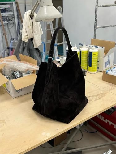 NihaoWXM Groß Lederhandtasche Schultertasche Große Kapazität Textur Frosted Damen Umhängetasche Pendler Tote Rindsleder Bucket Pouch(Deep coffee,L53cm W29cm H37cm) von NihaoWXM