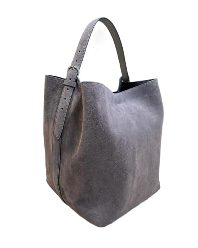 NihaoWXM Groß Lederhandtasche Schultertasche Große Kapazität Textur Frosted Damen Umhängetasche Pendler Tote Rindsleder Bucket Pouch(GRAY,L40cm W20cm H28cm) von NihaoWXM