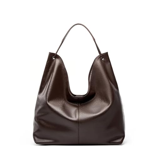 NihaoWXM Groß Lederhandtasche Schultertasche Große Tragetasche aus Rindsleder unter den Armen, Leder, One-Shoulder-Straddle-Damentasche(Dark Brown) von NihaoWXM