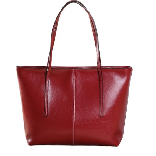 NihaoWXM Groß Lederhandtasche Schultertasche Leder Damen Große Kapazität Einkaufstasche Frauen Rindsleder Hand Schulter Tasche Pendler(Color 5) von NihaoWXM