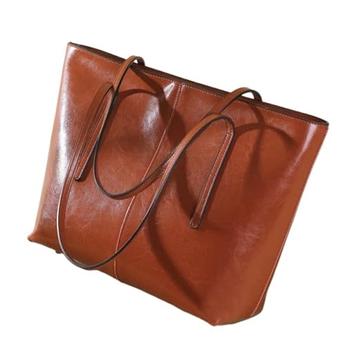 NihaoWXM Groß Lederhandtasche Schultertasche Leder Damen Große Kapazität Einkaufstasche Frauen Rindsleder Hand Schulter Tasche Pendler(Color 6) von NihaoWXM