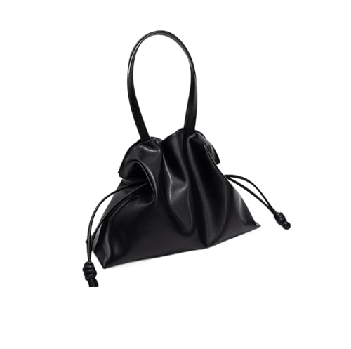 NihaoWXM Groß Lederhandtasche Schultertasche Leder Extra Große Umhängetaschen Frauen Handtasche Bucket Bag Designer String Tote(Black) von NihaoWXM