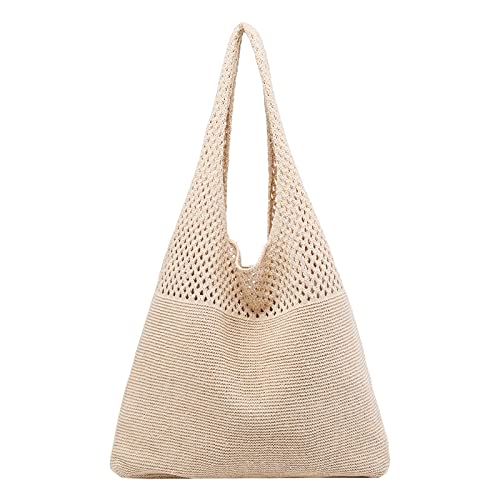 Nihcora Retro HäKel Strand Handtasche für MäDchen, Sommer AushöHlen Loch Handgewebte Beutel Tasche, Frauen Hohl Stricken Handtasche von Nihcora