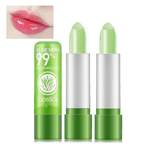 1/2Pcs Aloe Vera Lipstick, Long Lasting Nutritious Soothing Lip Balm, Lips Moisturizing Magic Temperature Color Change Lipstick, Lip Care (2Pcs) von Nihexo