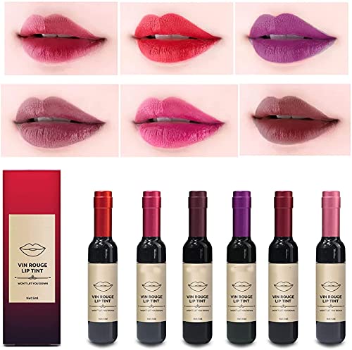 6 Colors Wine Lip Tint, Natural Liquid Lipstick Long Lasting Mini Make Up Lip Gloss Matte Lip Sticks Wine Bottle, Valentine's Day Gift Kit Ideas for Girlfriends, Women, Moms (A) von Nihexo